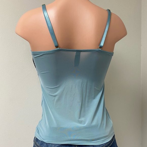 Brand New Marilyn Monroe Women's Camisole Blue Floral Stretch V-Neck Lace Top - Picture 2 of 7